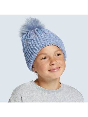 NWT DSG Girls Blue Melange Cable Knit Pom Beanie Cozy Winter Hat One Size Youths